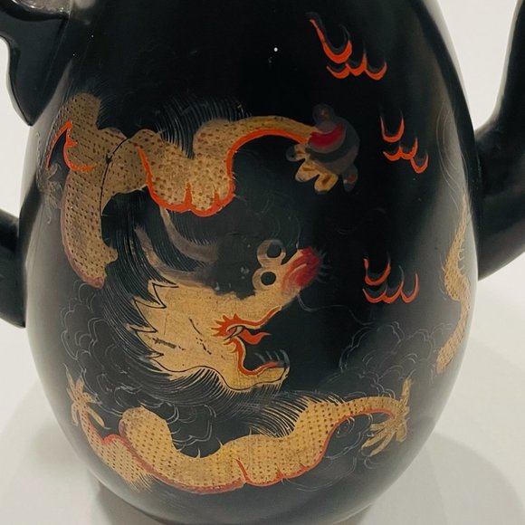 Shin Shao An Saeukee Foochow China Gold Dragon Ware Black Lacquer Teapot - Picture 10 of 12